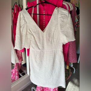 Lilly Pulitzer White Textured Puff Sleeve Rompered